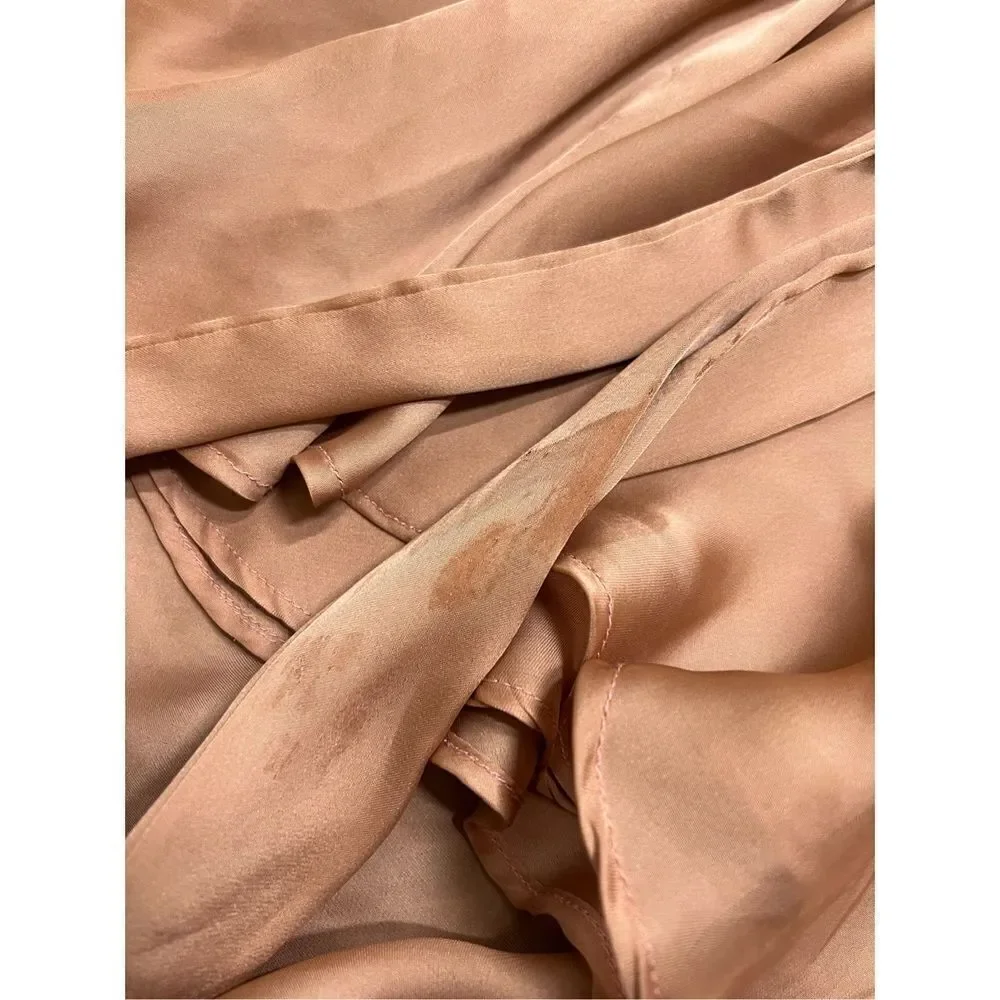 Free people silk skirt brown orange size large women’s bow copper flowy D97 - Picture 2 of 7